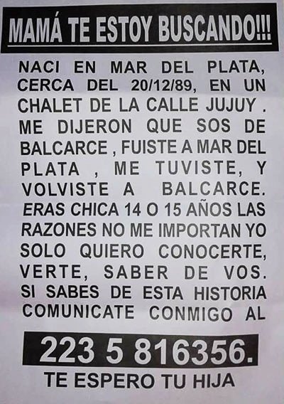 Hace 28 años, cuando nació, fue separada de  su madre; hoy quiere reconstruir su pasado