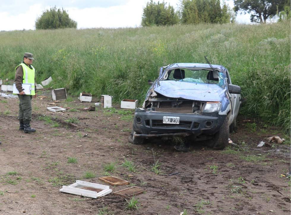Conocido apicultor protagonizó un  vuelco espectacular en la Autovía 226