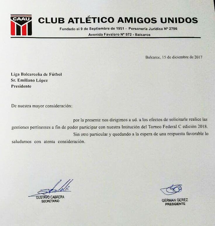 Amigos Unidos, participará del torneo del interior 