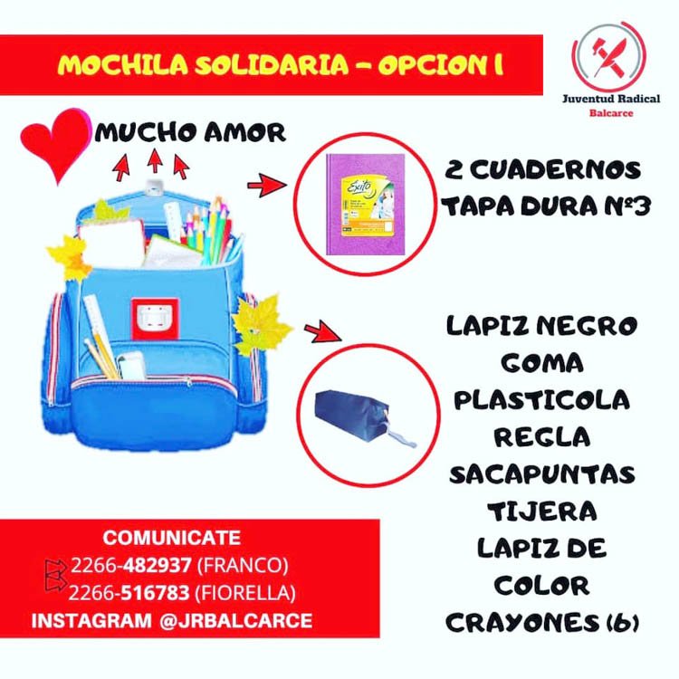 La Juventud Radical puso en marcha la campaña "Mochila Solidaria 2020"
