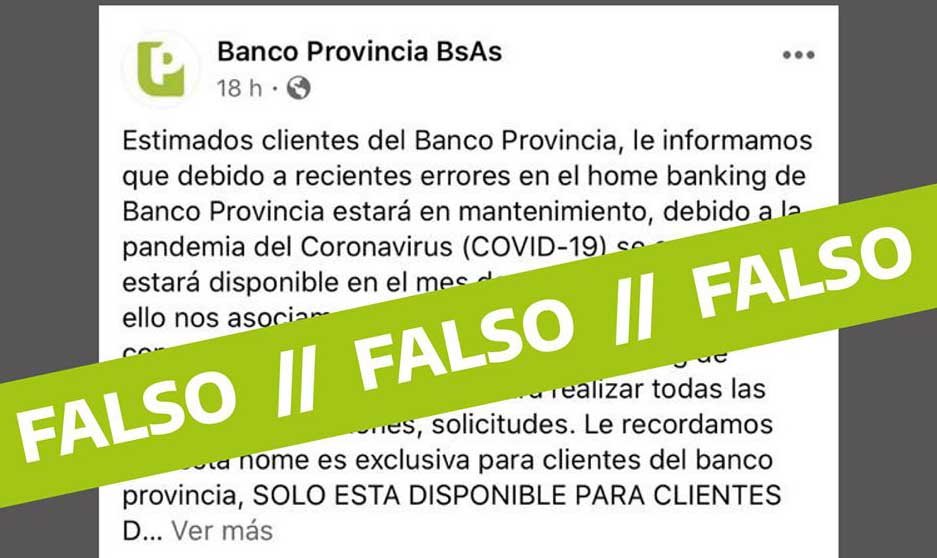 El Banco Provincia alerta por circulación  de información falsa en las redes sociales