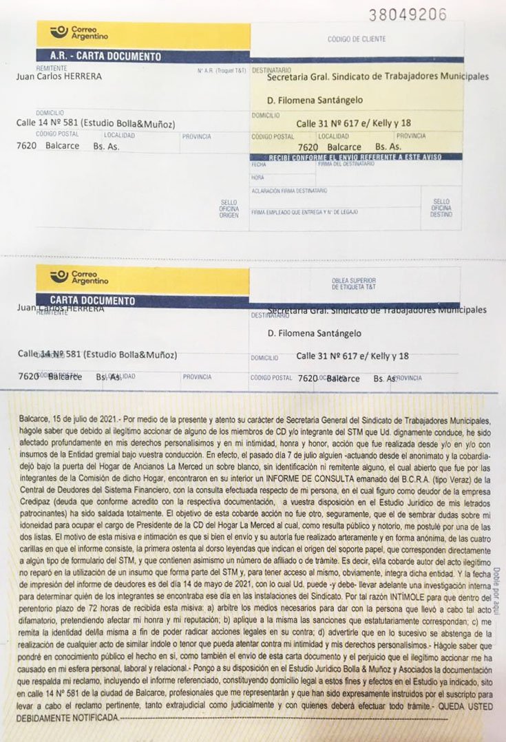 Intiman al STM por copias que se hicieron en la entidad sobre datos de integrante de una lista de "La Merced"