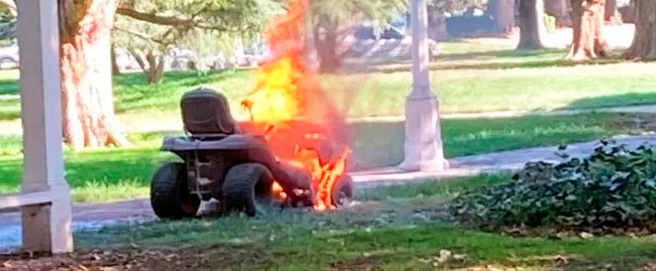Tractor sufrió un desperfecto en plaza Libertad y se incendió