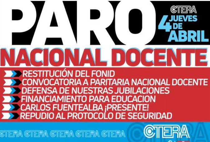 SUTEBA, FEB y UDOCBA se suman al paro  nacional docente convocado por CTERA